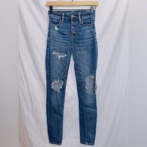 American Eagle Next Level Stretch Distressed Button Front hi Rise Jegging Jean
